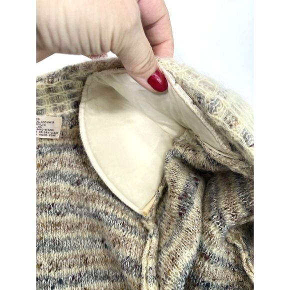 Vtg Wool Mohair Cardigan Sweater Size Medium Beige P.G.E. Open Front Old. Money - Picture 8 of 12